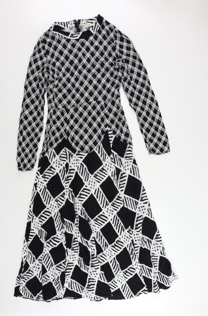 Oasis Womens Black Geometric Viscose Maxi Size 10 Mock Neck Zip