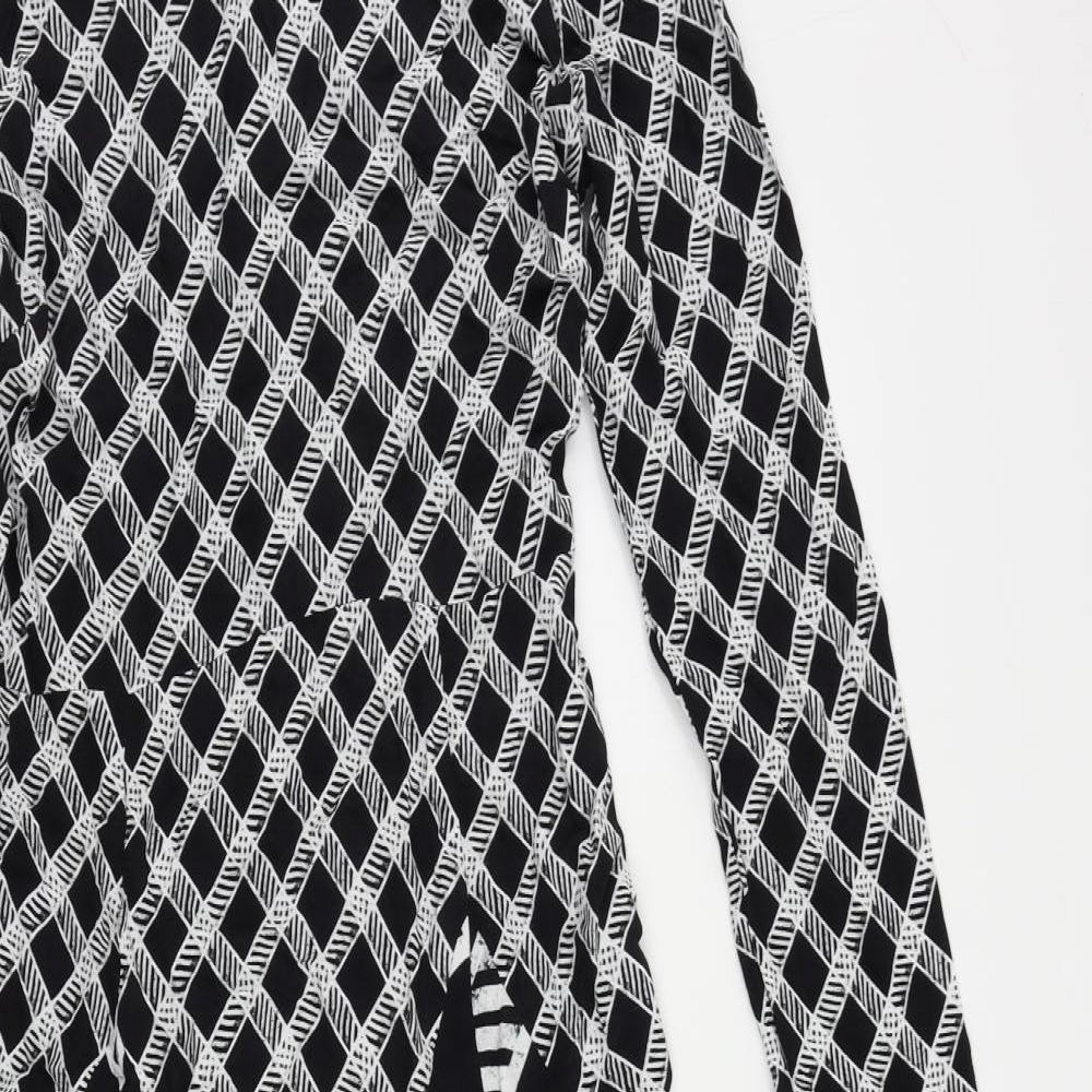 Oasis Womens Black Geometric Viscose Maxi Size 10 Mock Neck Zip