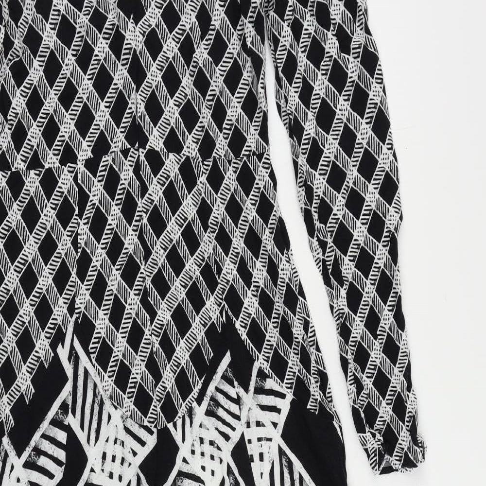 Oasis Womens Black Geometric Viscose Maxi Size 10 Mock Neck Zip