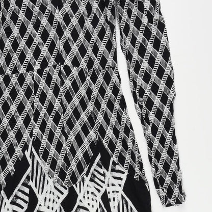 Oasis Womens Black Geometric Viscose Maxi Size 10 Mock Neck Zip