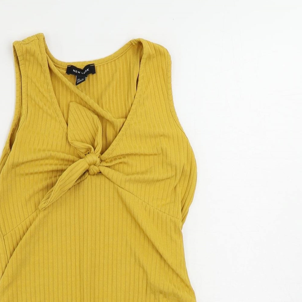 New Look Womens Yellow Polyester Bodysuit One-Piece Size 12 Snap - Ribbed