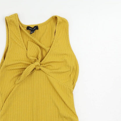 New Look Womens Yellow Polyester Bodysuit One-Piece Size 12 Snap - Ribbed