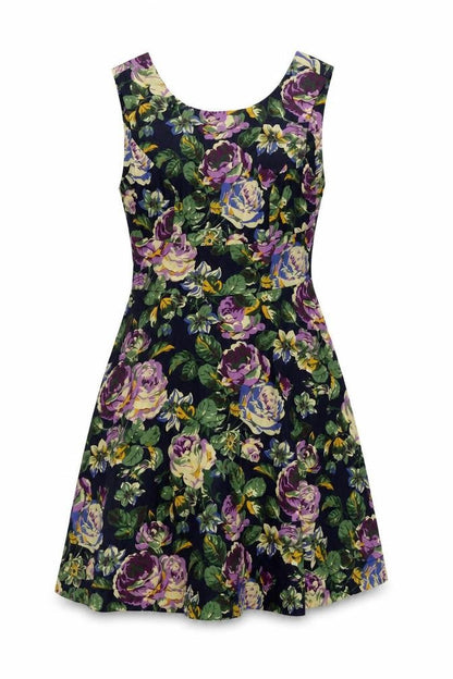 Red Herring Womens Blue Floral Polyester Fit & Flare Size 10 Boat Neck Zip