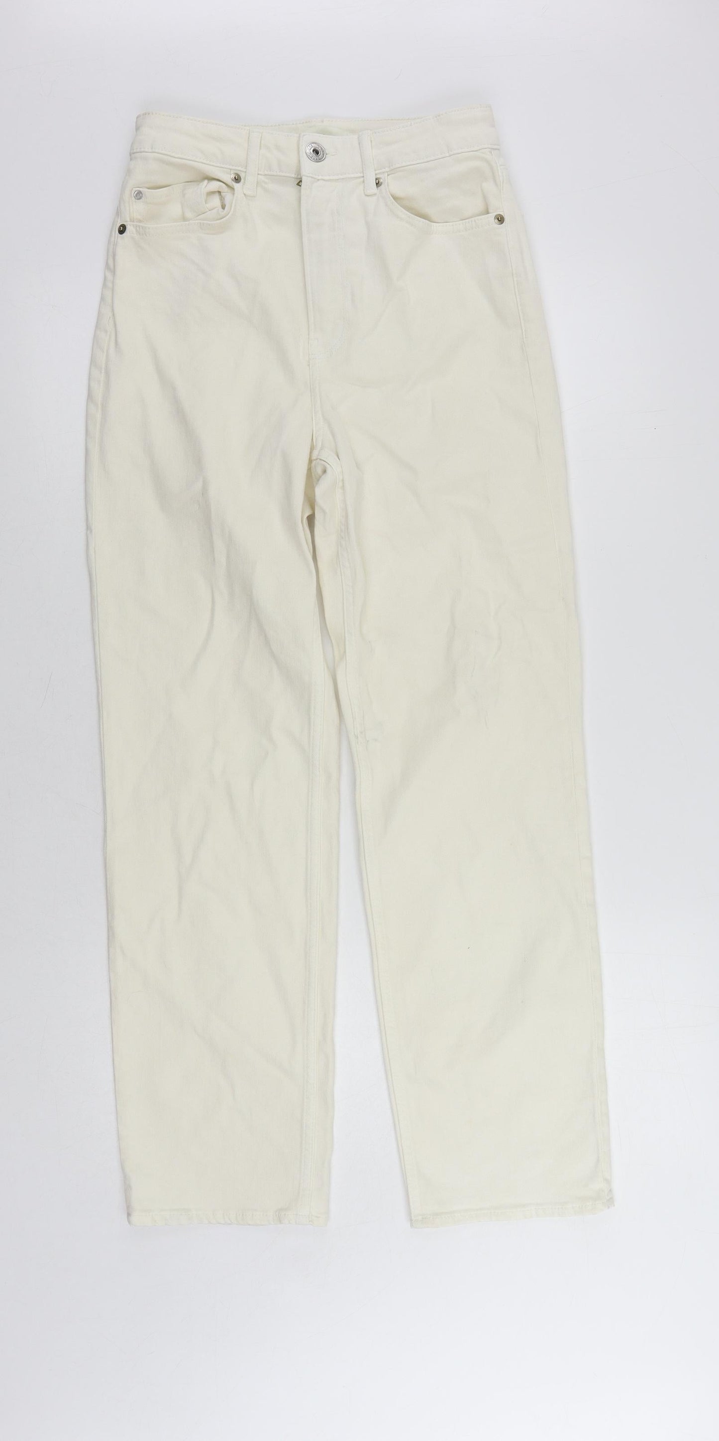 Womens UK Size 8 H&M Regular Fit Straight Ivory Jeans