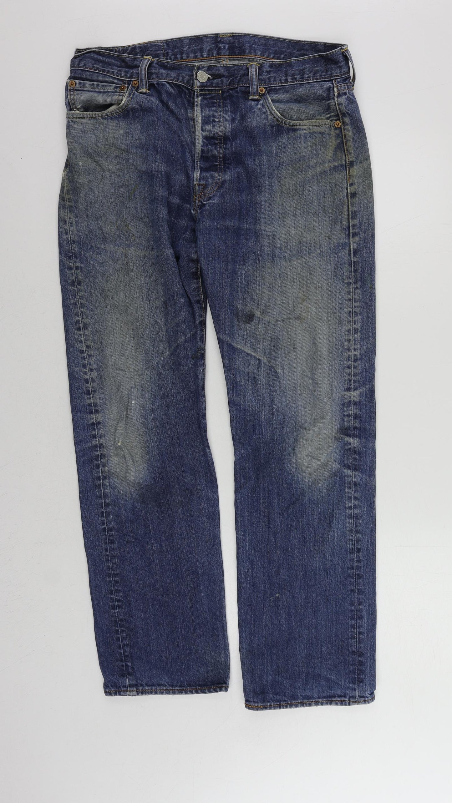 Levi's Mens Blue Cotton Straight Jeans Size 34 in L32 in Regular Button