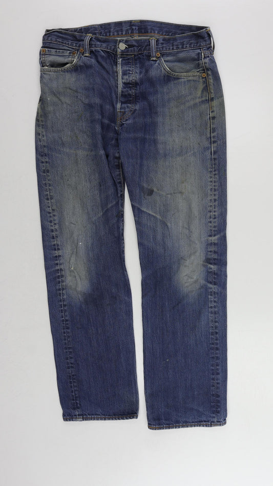Levi's Mens Blue Cotton Straight Jeans Size 34 in L32 in Regular Button