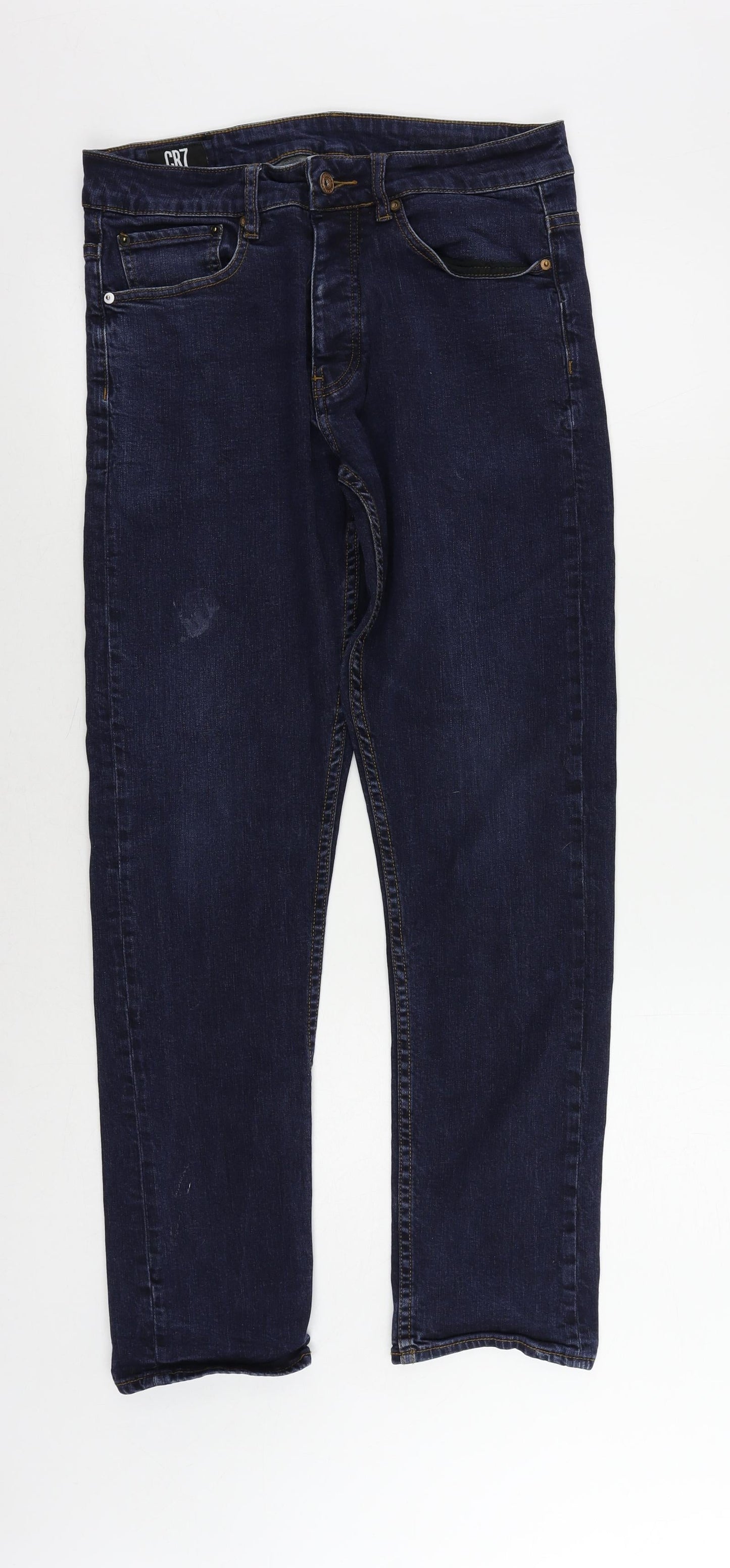 CR7 Cristiano Ronaldo Mens Blue Cotton Straight Jeans Size 32 in L31 in Regular Button