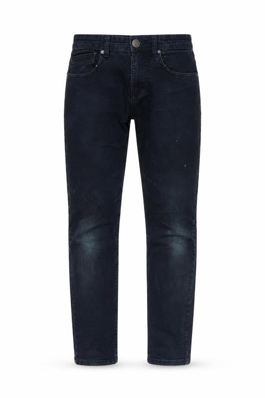 Front view of Denim & Co. men’s blue cotton straight jeans, size 30, in, 30-inch leg slim zip