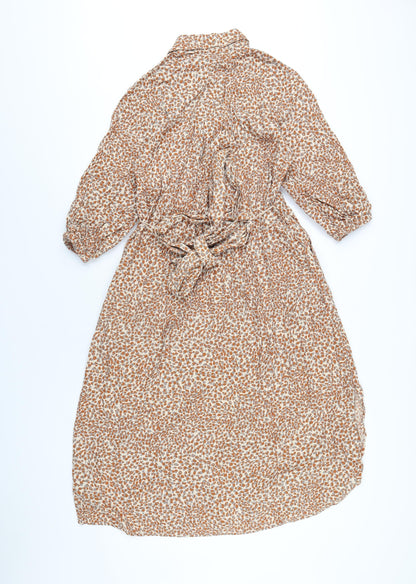 French Connection Womens Brown Geometric Viscose Sheath Size S Collared Button