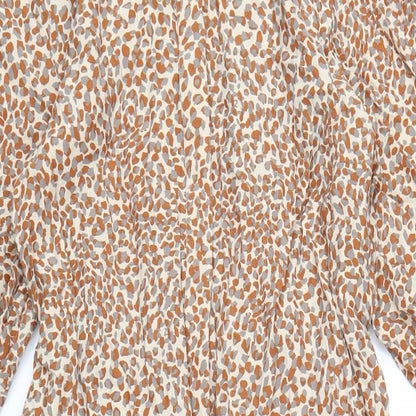 French Connection Womens Brown Geometric Viscose Sheath Size S Collared Button