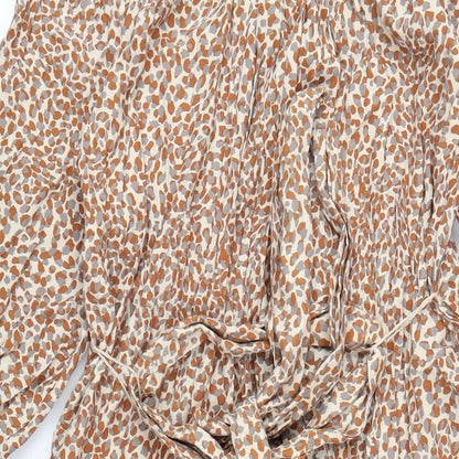 French Connection Womens Brown Geometric Viscose Sheath Size S Collared Button