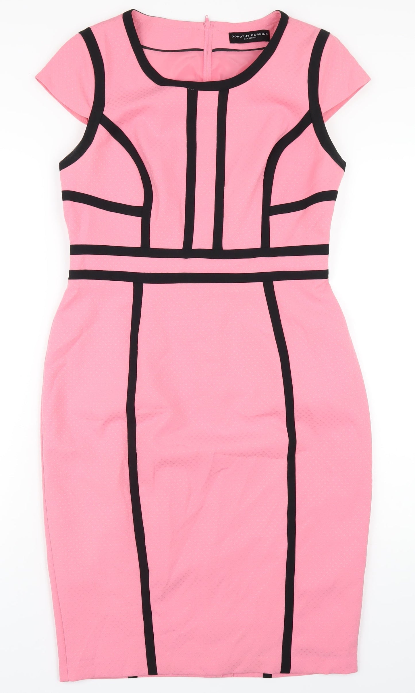 Dorothy Perkins Womens Pink Polyester Pencil Dress Size 12 Scoop Neck Zip
