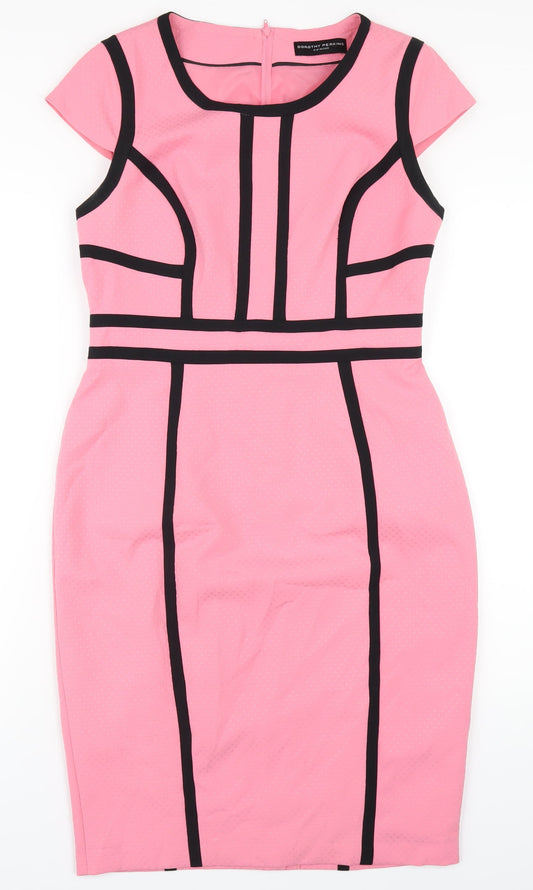 Dorothy Perkins Womens Pink Polyester Pencil Dress Size 12 Scoop Neck Zip