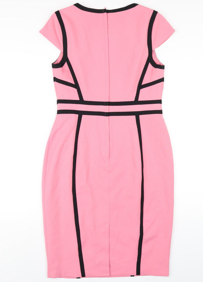 Dorothy Perkins Womens Pink Polyester Pencil Dress Size 12 Scoop Neck Zip