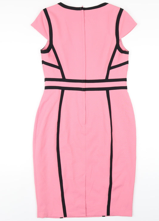 Dorothy Perkins Womens Pink Polyester Pencil Dress Size 12 Scoop Neck Zip