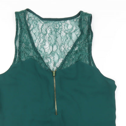 Express Womens Green Polyester Basic Tank Size S V-Neck