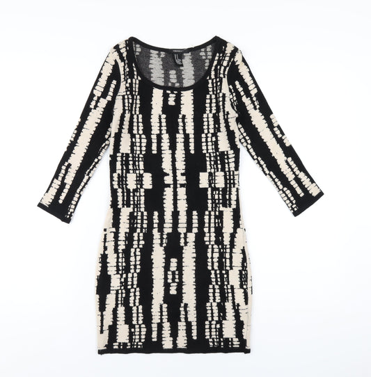 FOREVER 21 Womens Black Geometric Viscose Bodycon Size M Scoop Neck Pullover