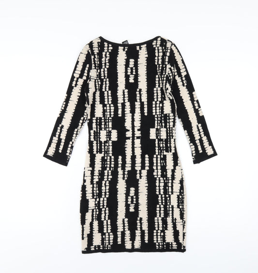 FOREVER 21 Womens Black Geometric Viscose Bodycon Size M Scoop Neck Pullover