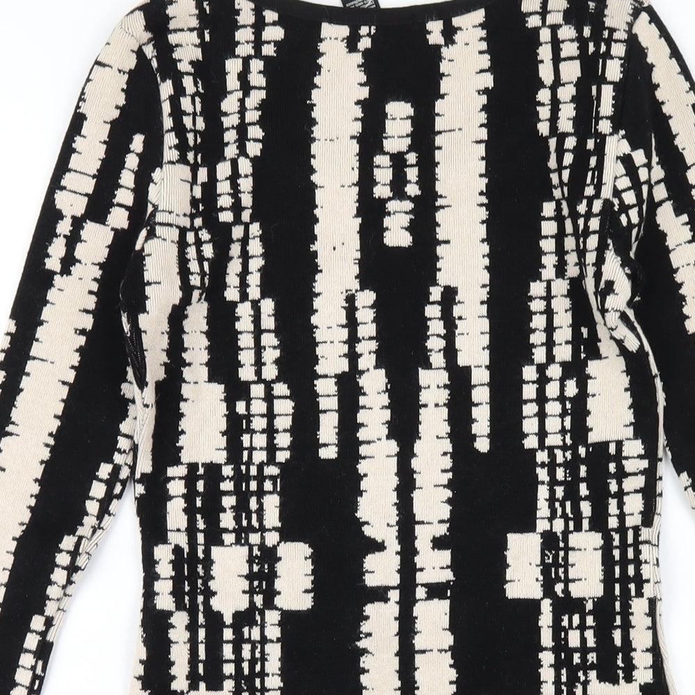 FOREVER 21 Womens Black Geometric Viscose Bodycon Size M Scoop Neck Pullover