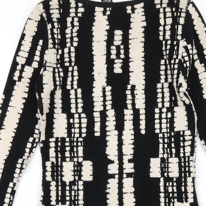 FOREVER 21 Womens Black Geometric Viscose Bodycon Size M Scoop Neck Pullover