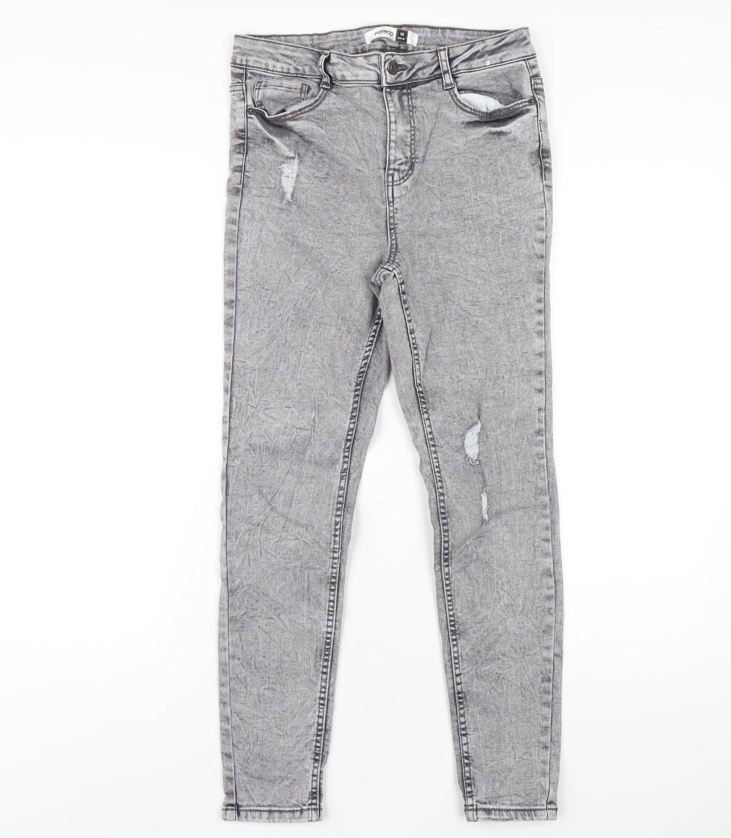 PEP&CO Womens Grey Cotton Skinny Jeans Size 10 L27 in Regular Zip