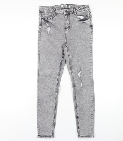 PEP&CO Womens Grey Cotton Skinny Jeans Size 10 L27 in Regular Zip