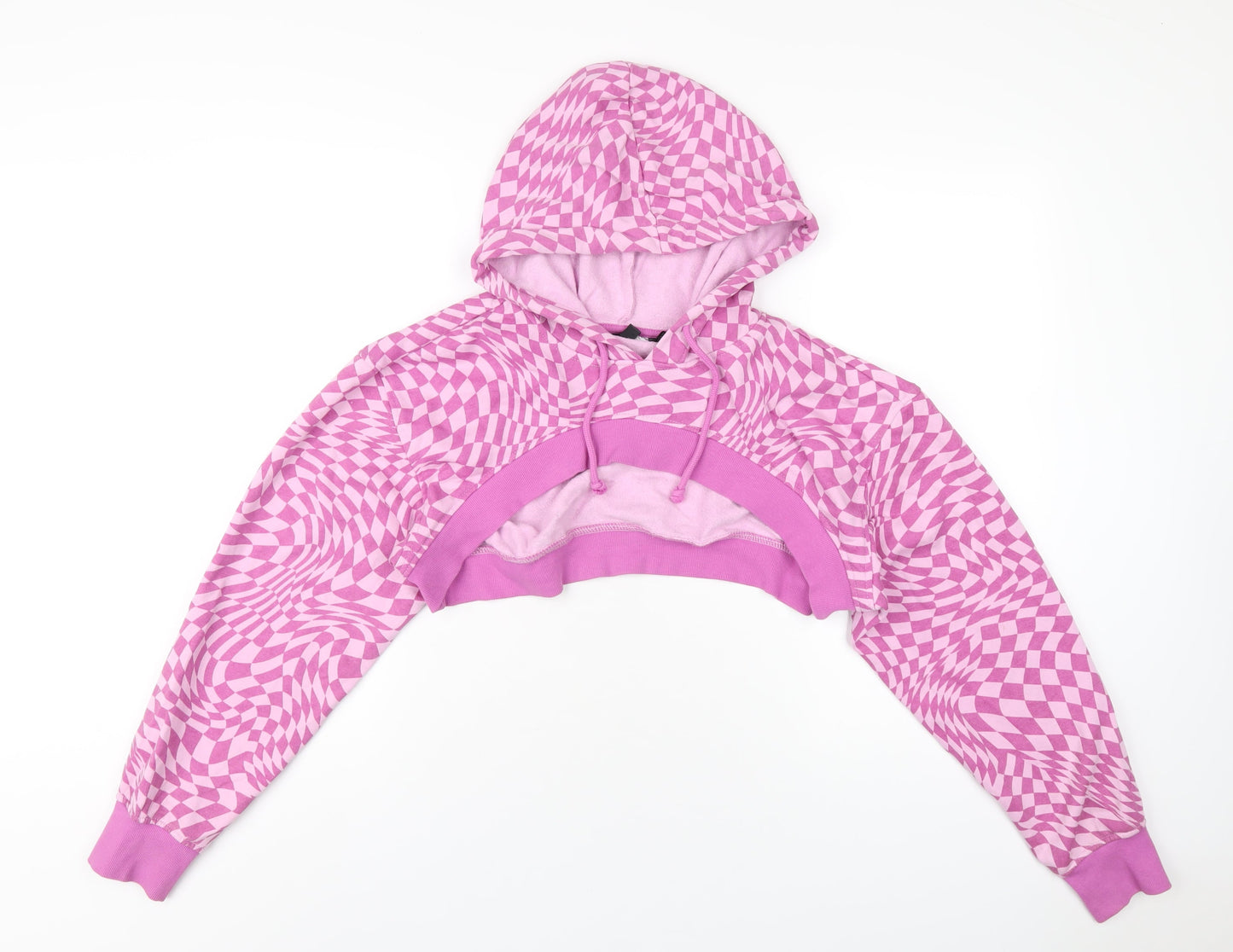 H&M Womens Purple Geometric Cotton Pullover Hoodie Size M Pullover - Extreme Crop