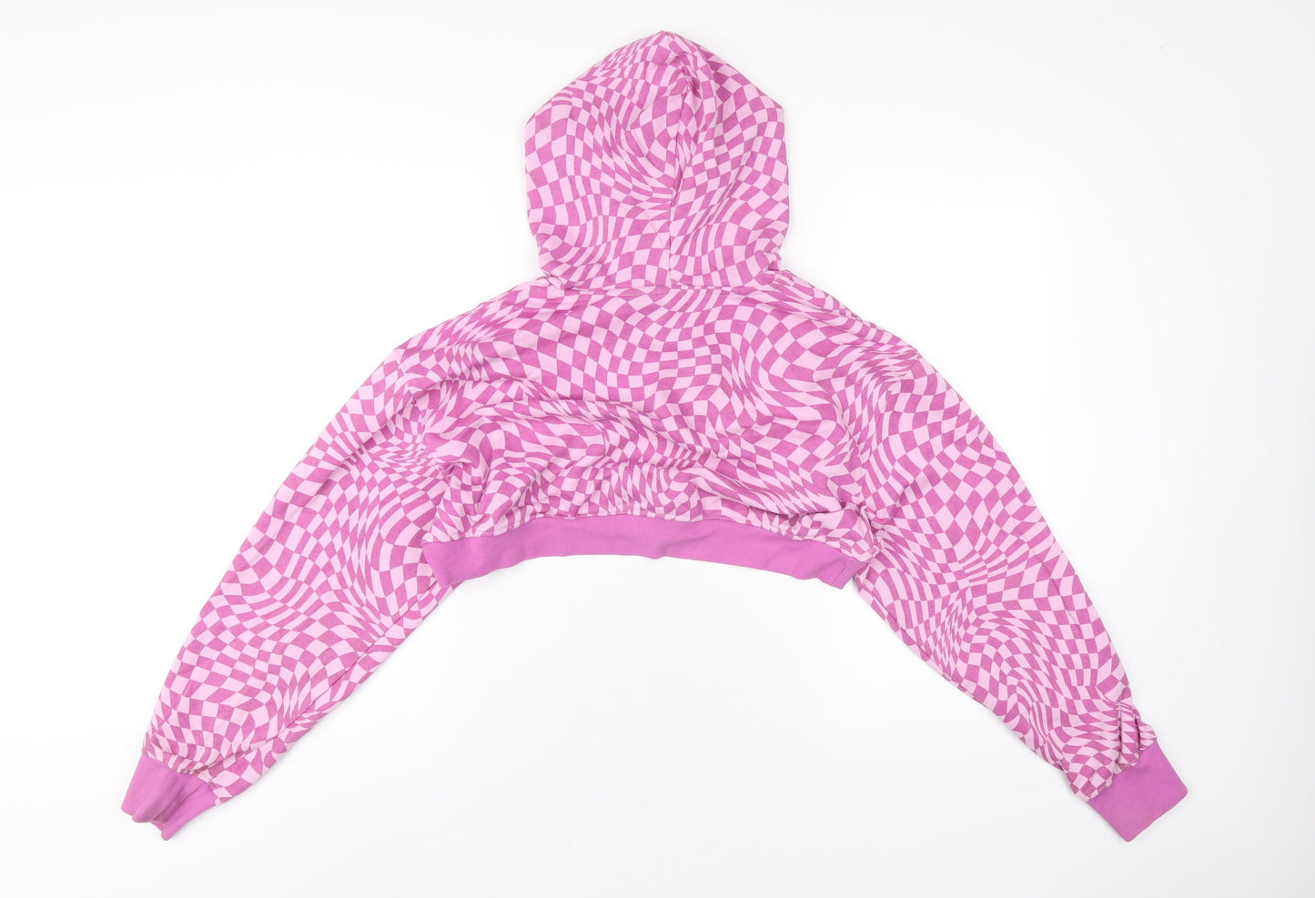 H&M Womens Purple Geometric Cotton Pullover Hoodie Size M Pullover - Extreme Crop