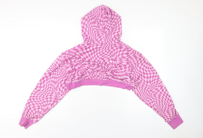 H&M Womens Purple Geometric Cotton Pullover Hoodie Size M Pullover - Extreme Crop