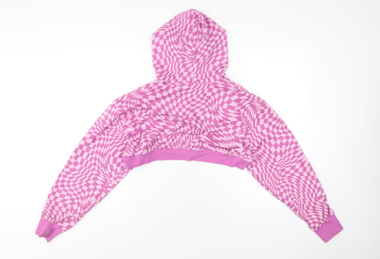 H&M Womens Purple Geometric Cotton Pullover Hoodie Size M Pullover - Extreme Crop