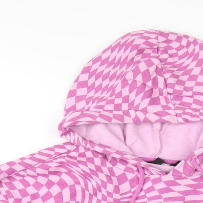 H&M Womens Purple Geometric Cotton Pullover Hoodie Size M Pullover - Extreme Crop