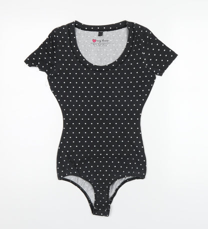 bonprix Womens Green Polka Dot Cotton Bodysuit One-Piece Size XS Snap
