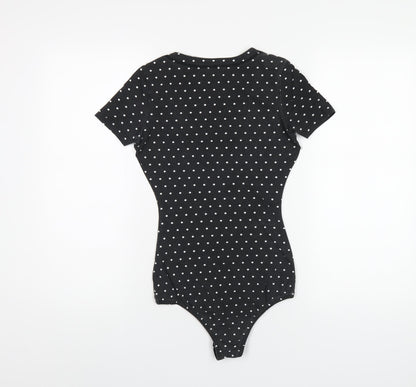 bonprix Womens Green Polka Dot Cotton Bodysuit One-Piece Size XS Snap