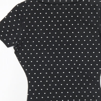 bonprix Womens Green Polka Dot Cotton Bodysuit One-Piece Size XS Snap