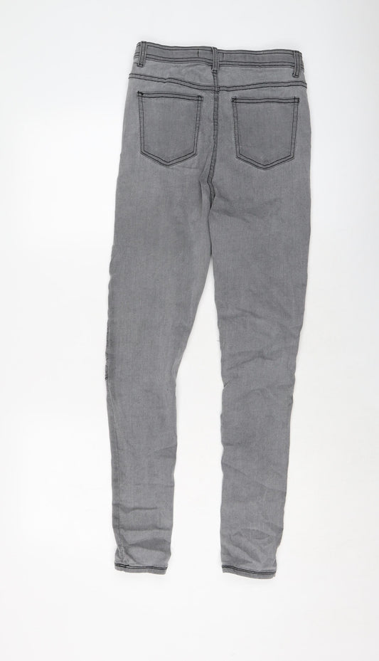 PRETTYLITTLETHING Womens Grey Cotton Skinny Jeans Size 10 L27 in Regular Button