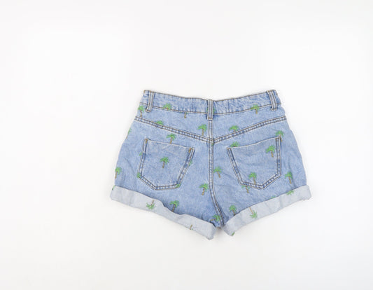 Denim & Co. Womens Blue Geometric Cotton Hot Pants Shorts Size 6 L3 in Regular Button
