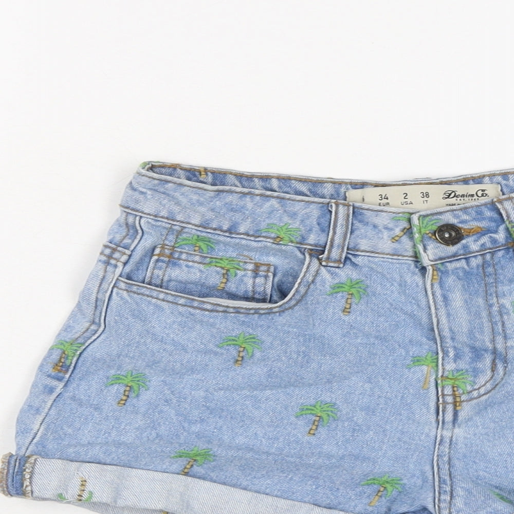 Denim & Co. Womens Blue Geometric Cotton Hot Pants Shorts Size 6 L3 in Regular Button