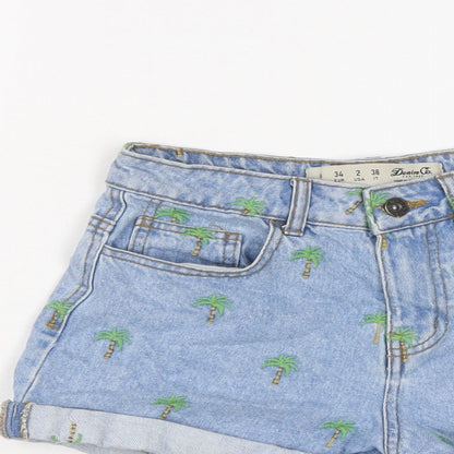 Denim & Co. Womens Blue Geometric Cotton Hot Pants Shorts Size 6 L3 in Regular Button