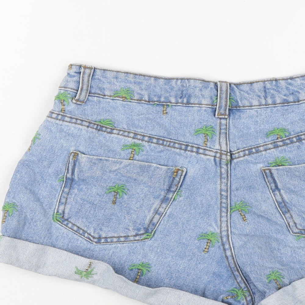 Denim & Co. Womens Blue Geometric Cotton Hot Pants Shorts Size 6 L3 in Regular Button