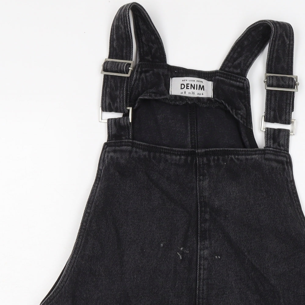 New Lok Womens Black Cotton Pinafore/Dungaree Dress Size 8 Square Neck Button