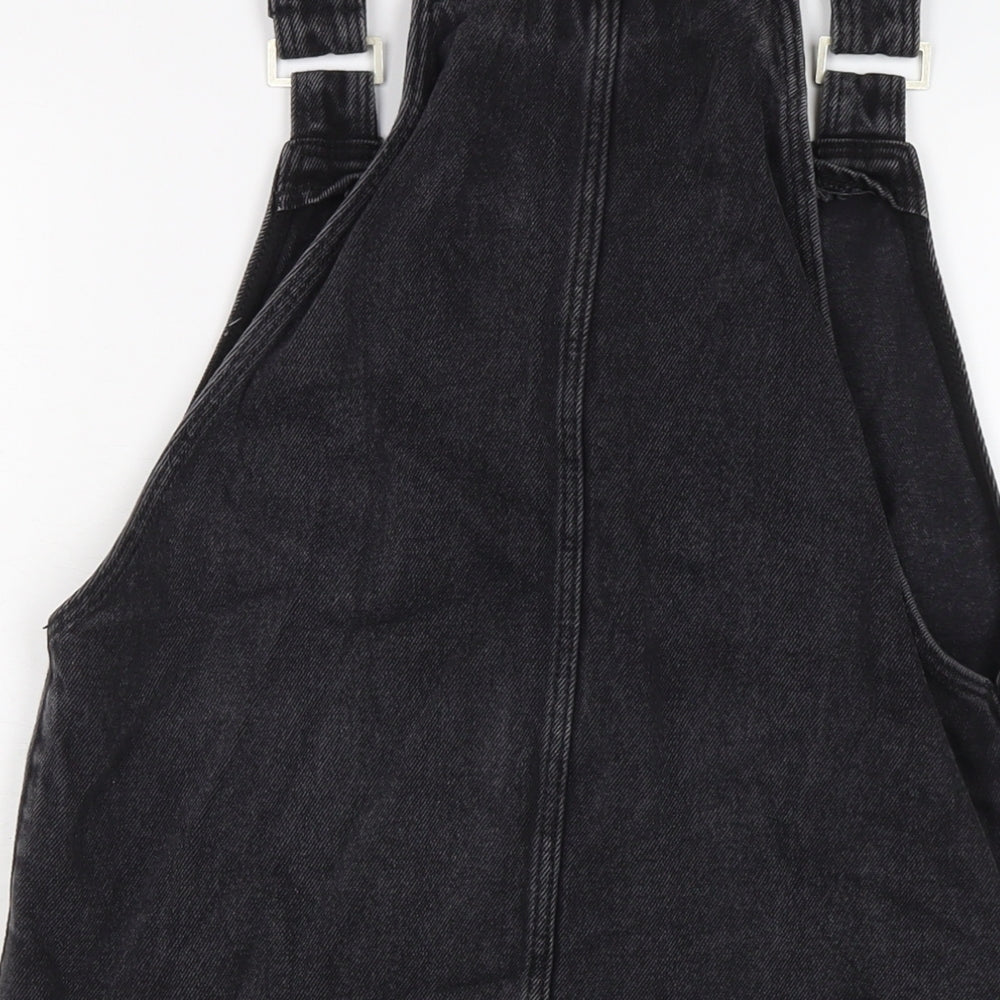 New Lok Womens Black Cotton Pinafore/Dungaree Dress Size 8 Square Neck Button