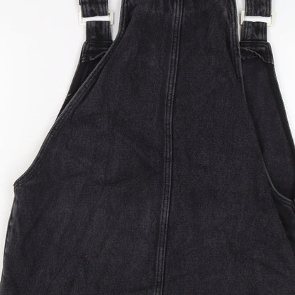 New Lok Womens Black Cotton Pinafore/Dungaree Dress Size 8 Square Neck Button