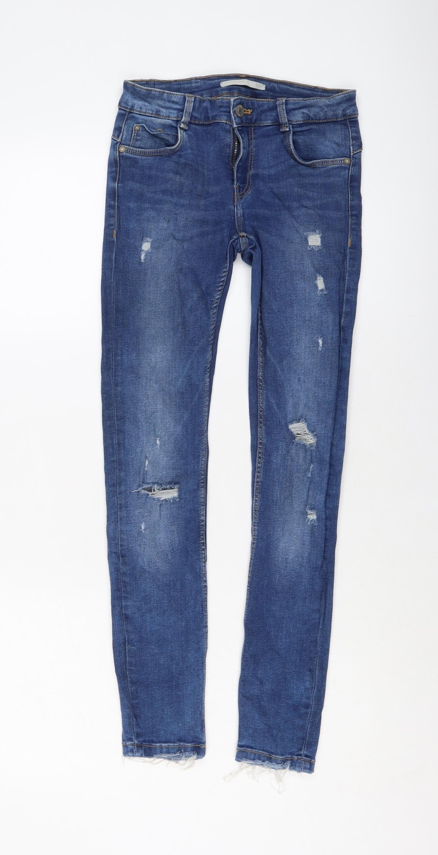 Zara Womens Blue Cotton Skinny Jeans Size 24 in L27 in Regular Button