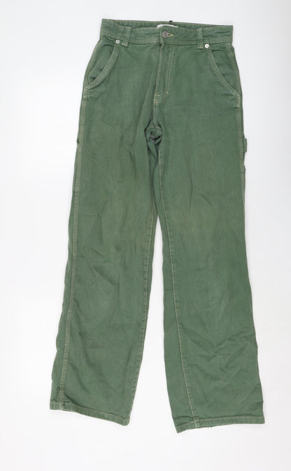 Pull&Bear Womens Green Cotton Wide-Leg Jeans Size 6 L31 in Regular Button