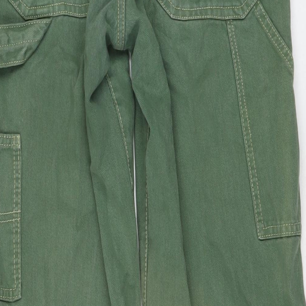 Pull&Bear Womens Green Cotton Wide-Leg Jeans Size 6 L31 in Regular Button