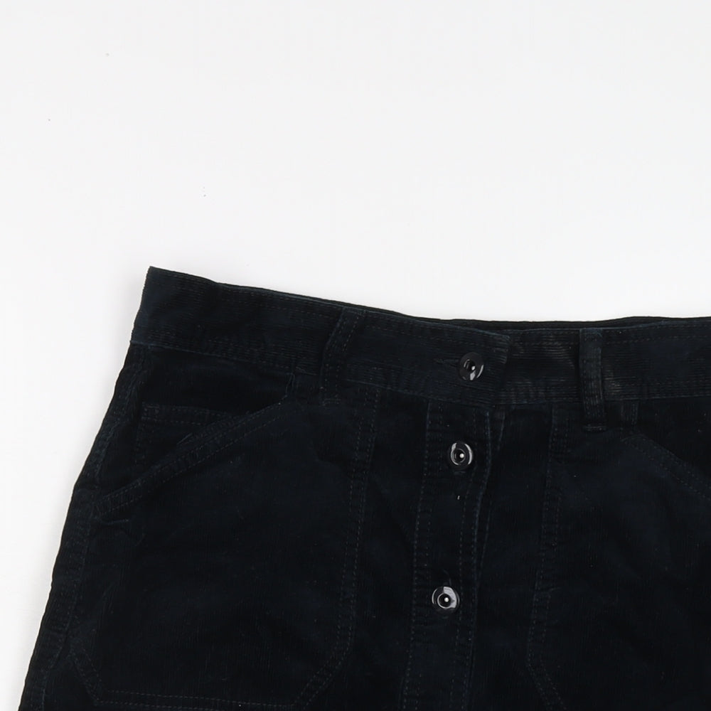 Marks and Spencer Womens Blue Cotton Mini Skirt Size 8 Button