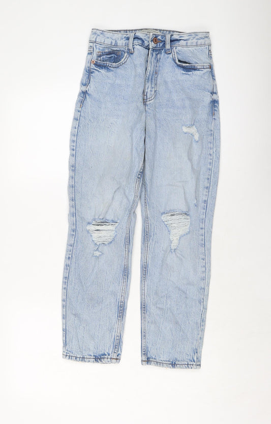 New Look Womens Blue Cotton Mom Jeans Size 6 L25 in Regular Button