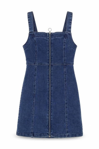 Denim & Co. Womens Blue Cotton Mini Size 8 Square Neck Zip