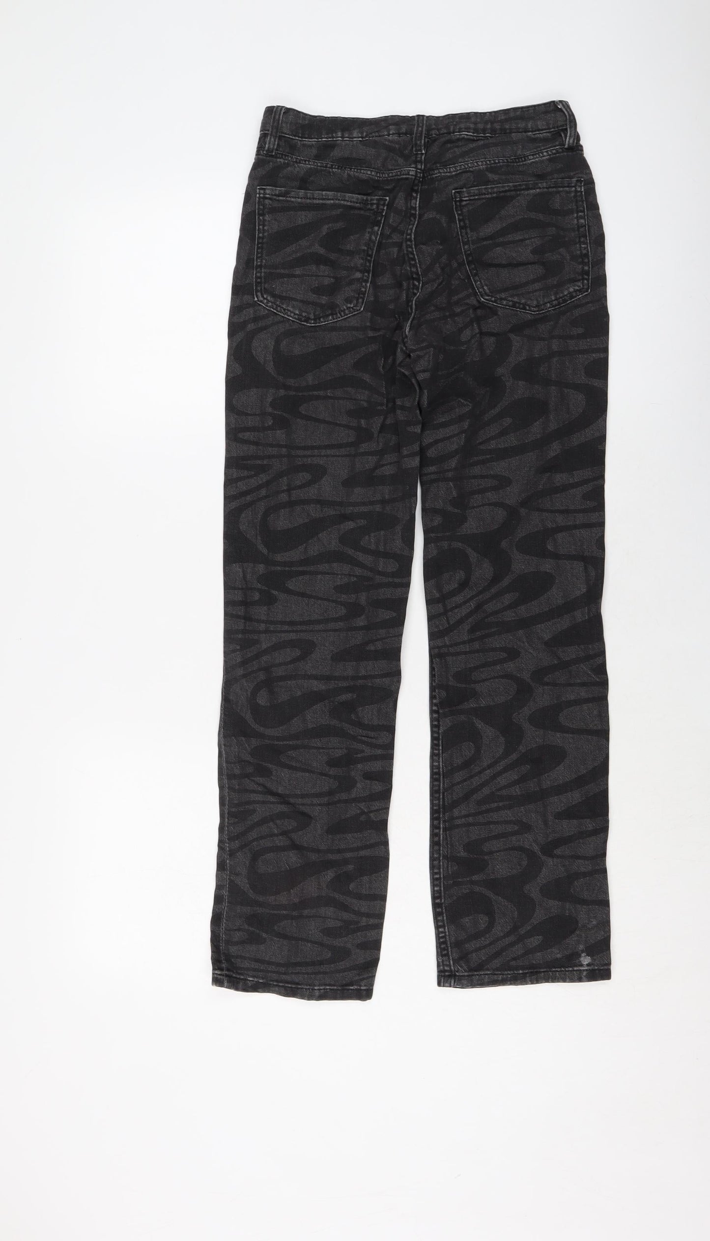 H&M Girls Grey Geometric Cotton Straight Jeans Size 11-12 Years Regular Button