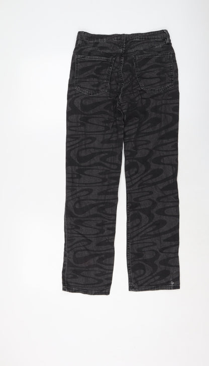 H&M Girls Grey Geometric Cotton Straight Jeans Size 11-12 Years Regular Button
